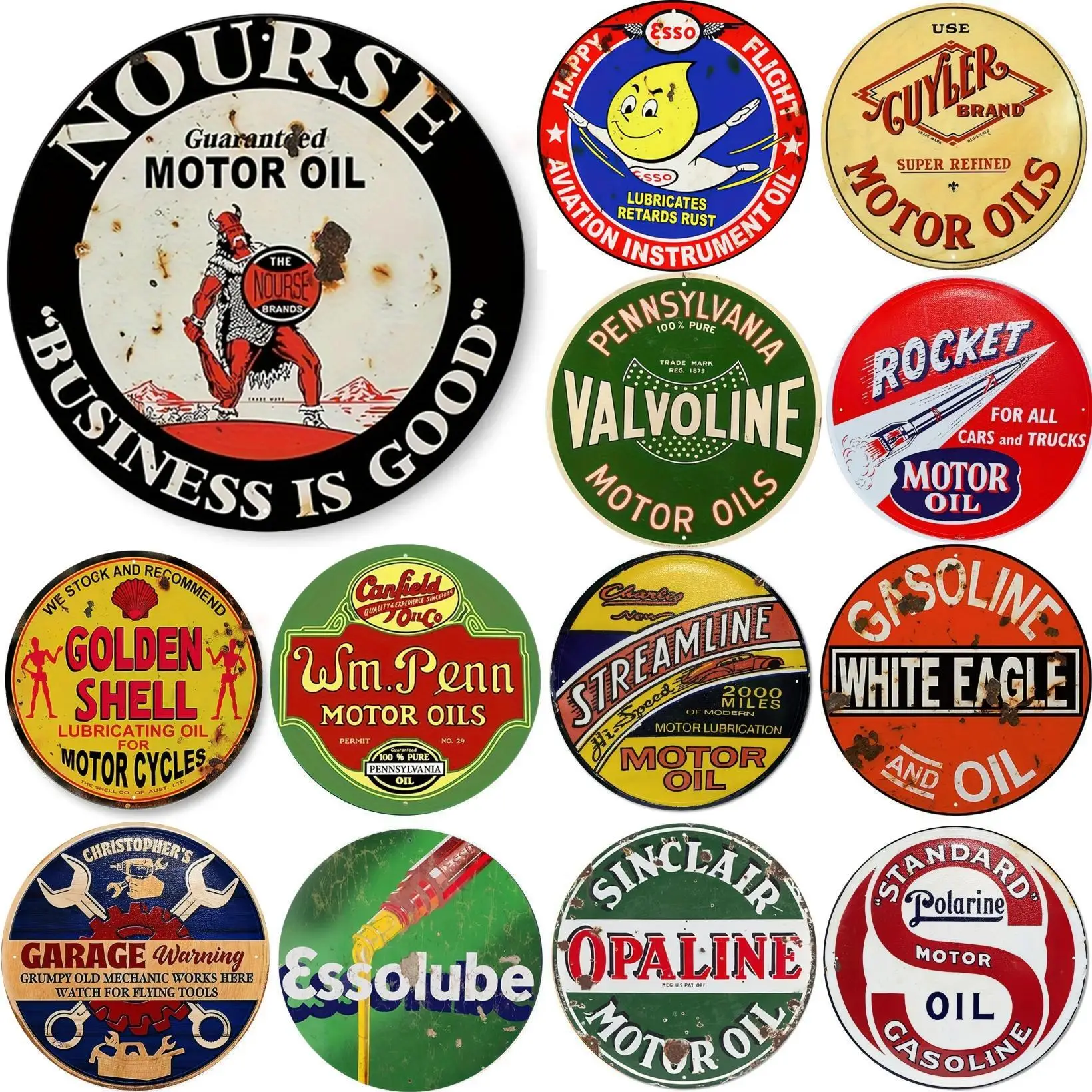 Vintage Tech Accessories - Vintage Motor Oil Sign Round Metal