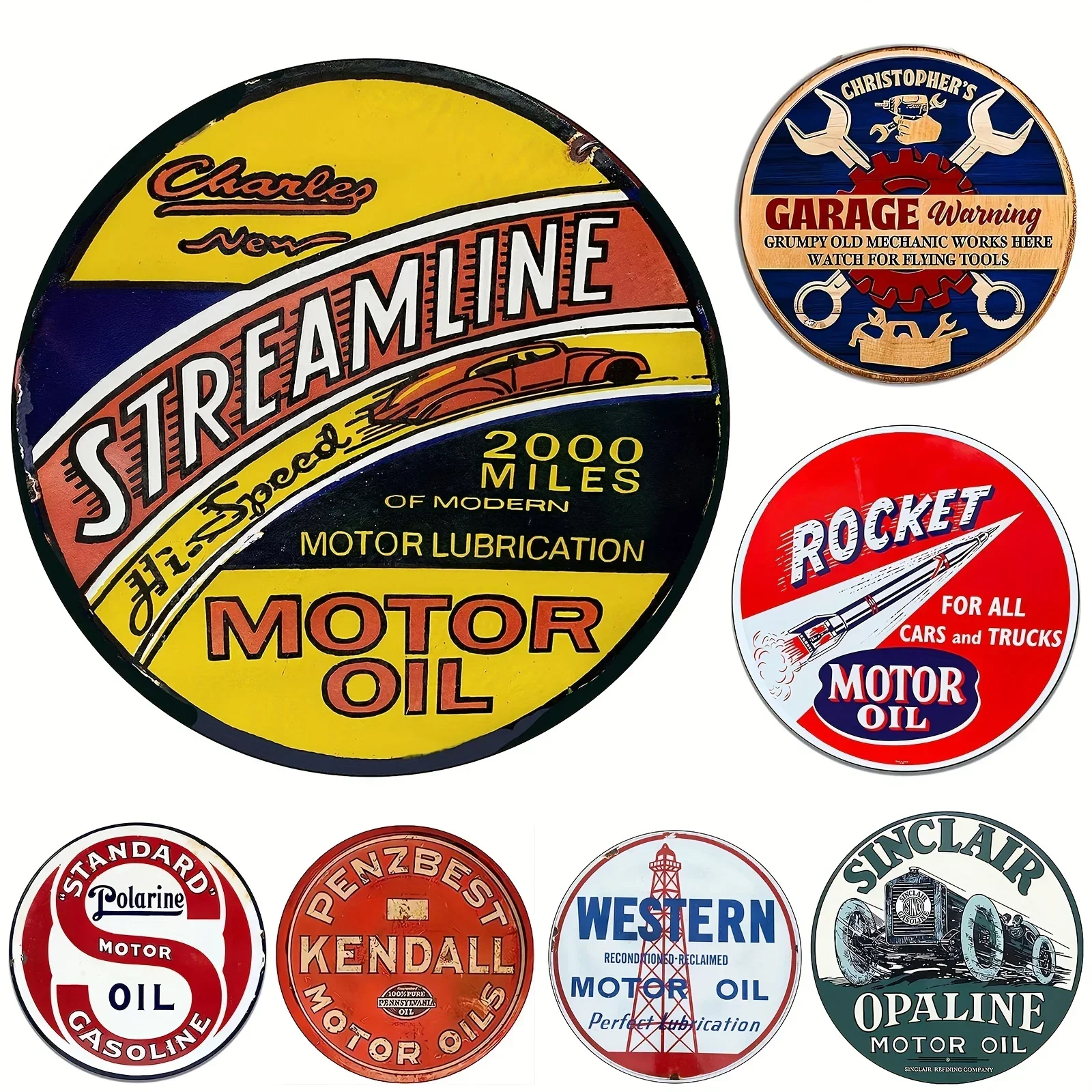 Vintage Motor Oil Sign Round M - Vintage Tech Accessories 评论和价格