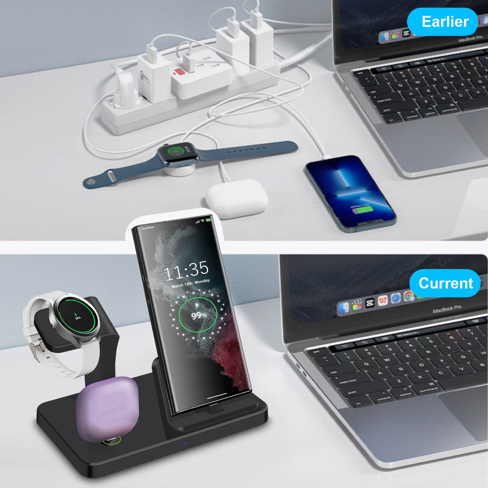 Desk 3 in 1 Type C Port Wirele - Wireless Charger 3 In 1 评论和价格