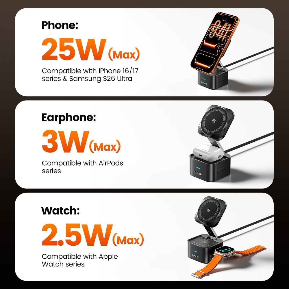 Toocki QI2.2 25W Wireless Char - Wireless Charger 3 In 1 评论和价格